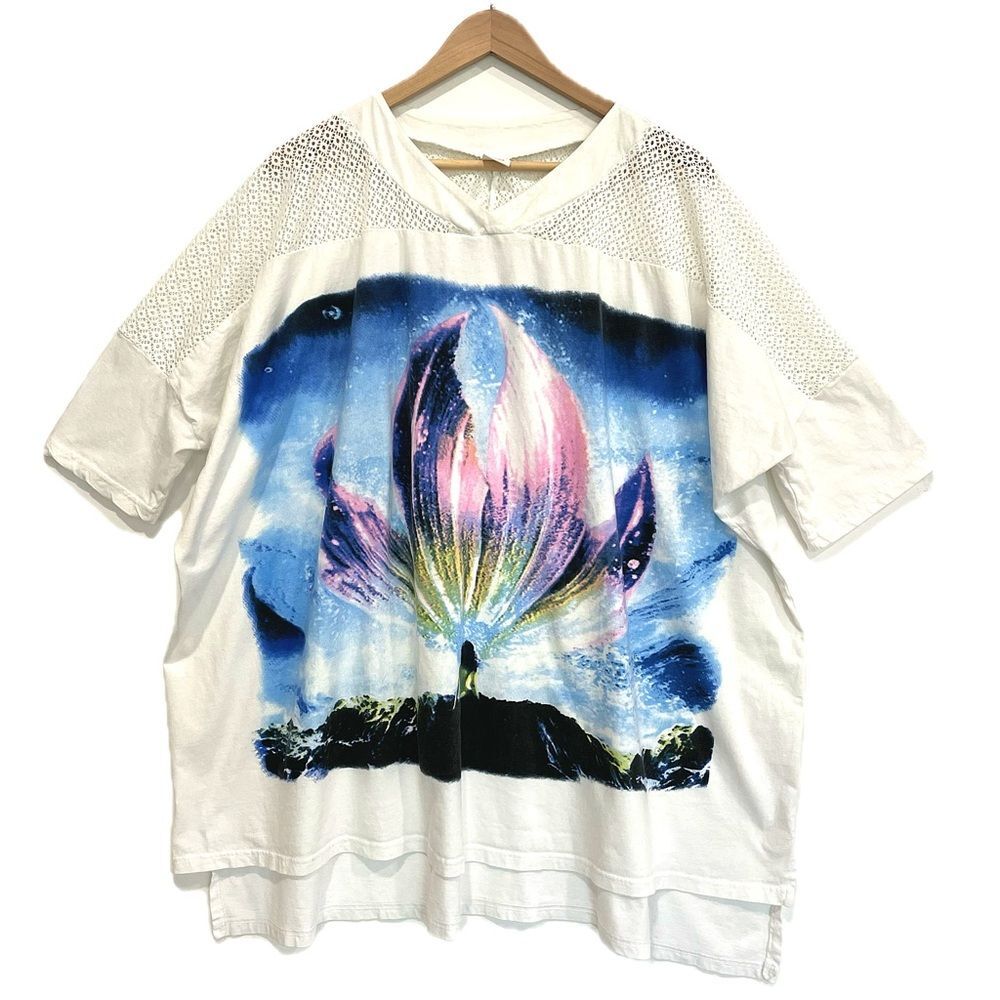 Lady Floral Zen Scenic Graphic Tee Womens Plus Size 3X Lace Mixed Drop Shoulder